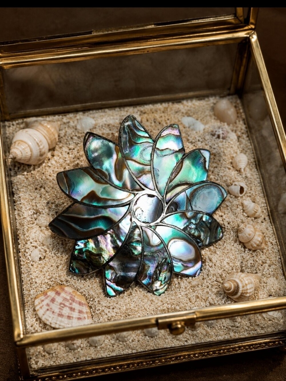 Abalone Shell Alpaca Sterling Silver Mexico Signed Jose N 5 N5 Vintage Brooch